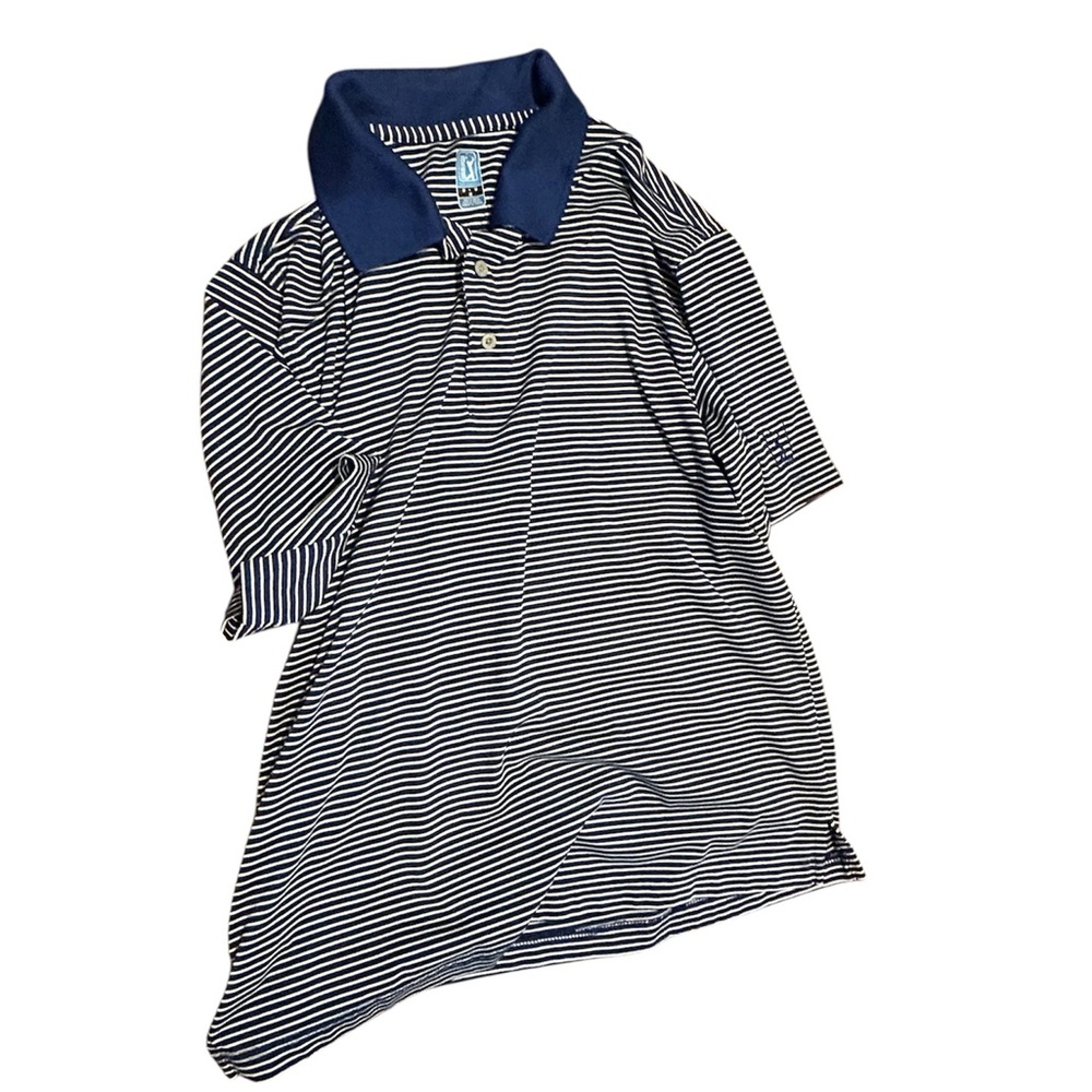 PGA Tour Blue and White Striped Polo Shirt
